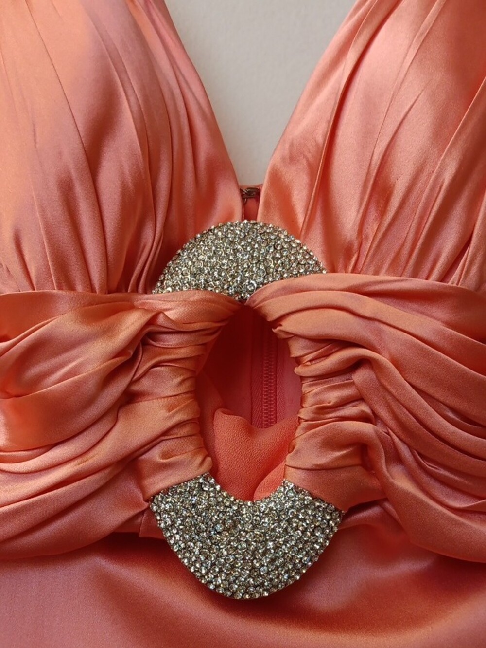 Vintage Mon Cheri Coral Satin High-Low Evening Dress - Picture 4 of 10